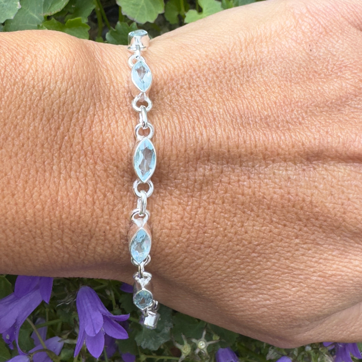 Faceted Blue Topaz Sterling Silver Bracelet