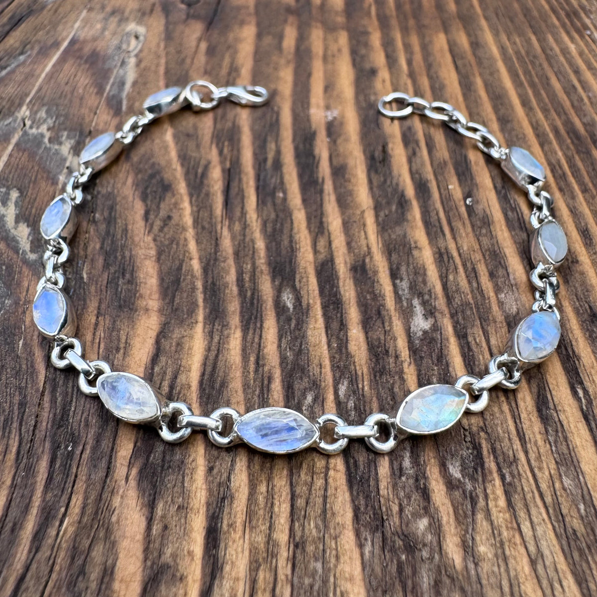 Faceted Moonstone Sterling Silver Bracelet