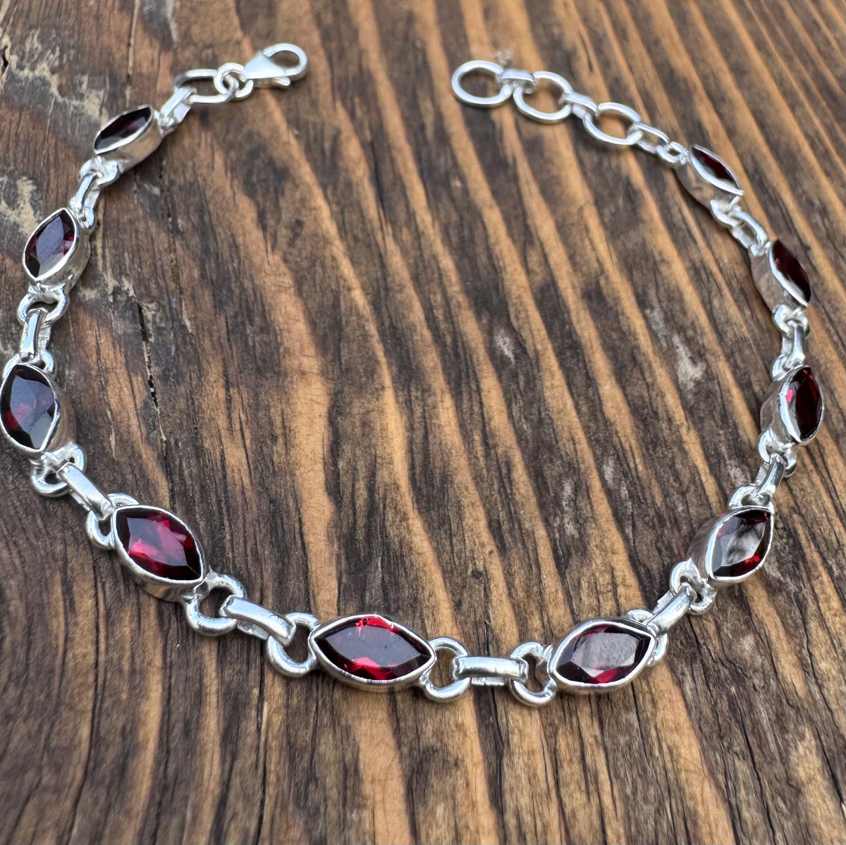 Faceted Garnet Sterling Silver Bracelet