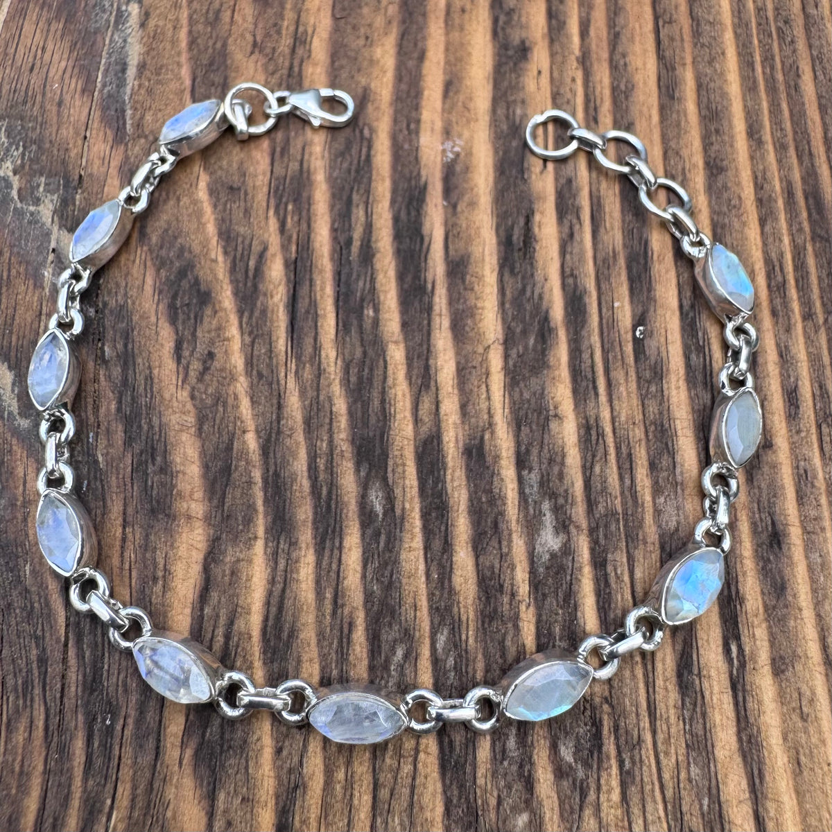 Faceted Moonstone Sterling Silver Bracelet