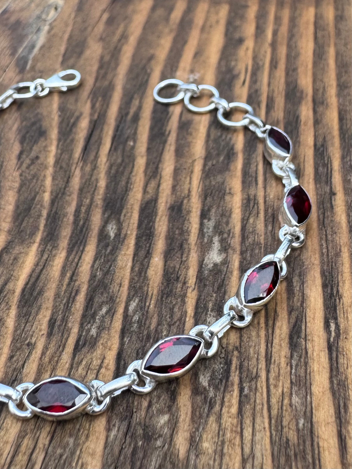 Faceted Garnet Sterling Silver Bracelet