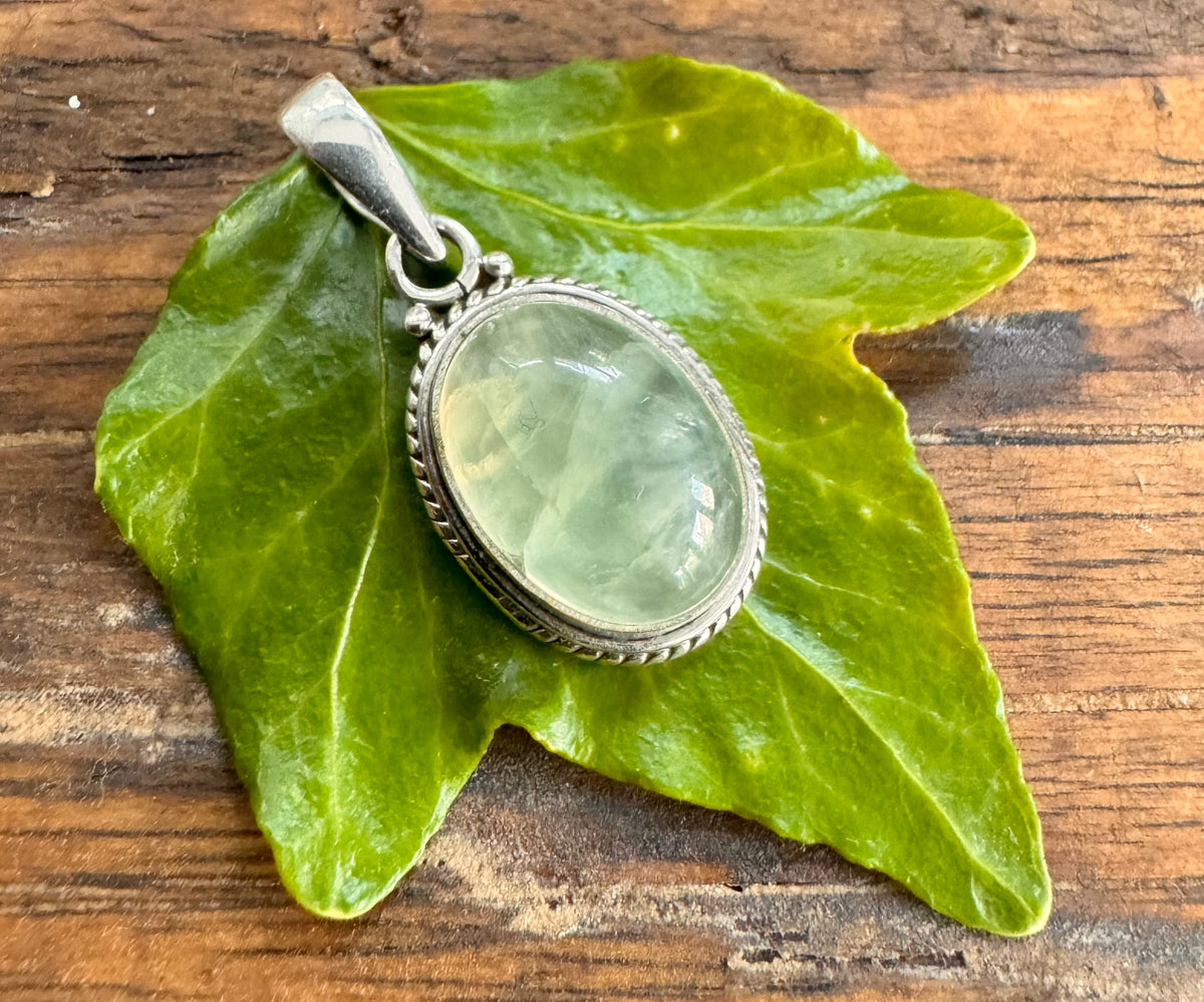 Prehnite Oval Bohemian Sterling Silver Necklace