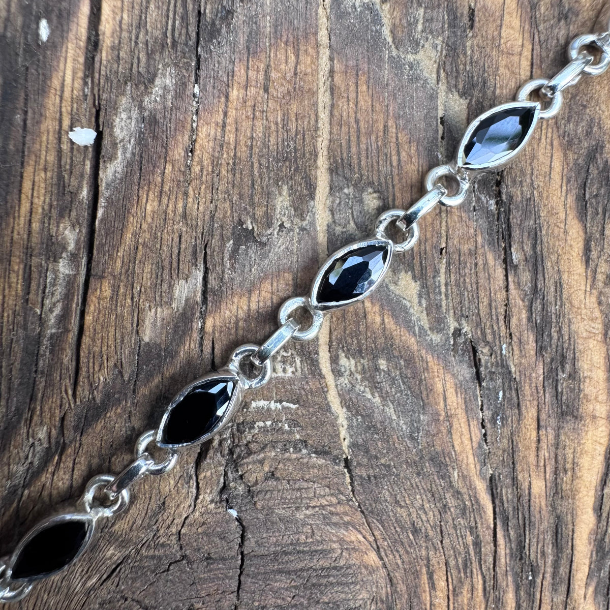 Faceted Black Onyx Sterling Silver Bracelet