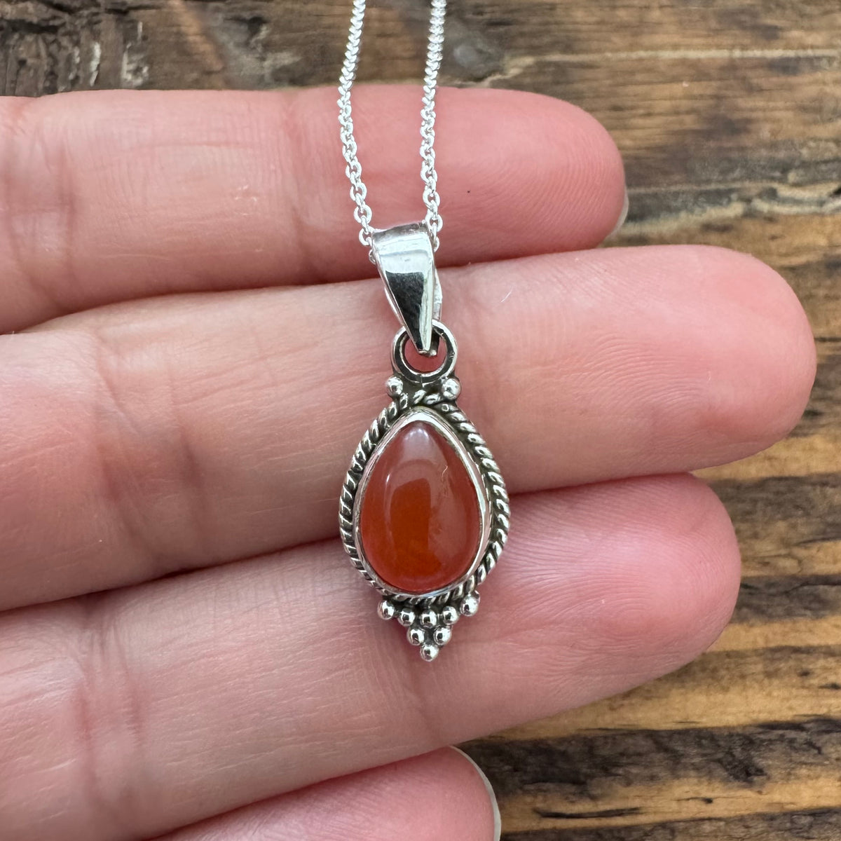 Dainty Boho Carnelian Teardrop Silver Necklace Pendant