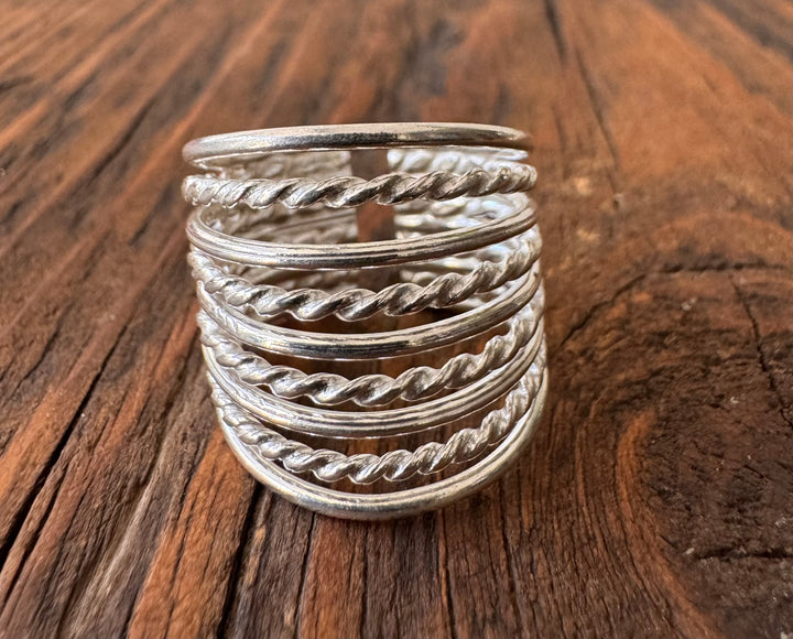 Full Finger Twisted Thick Band Sterling Silver Ring-Adjustable