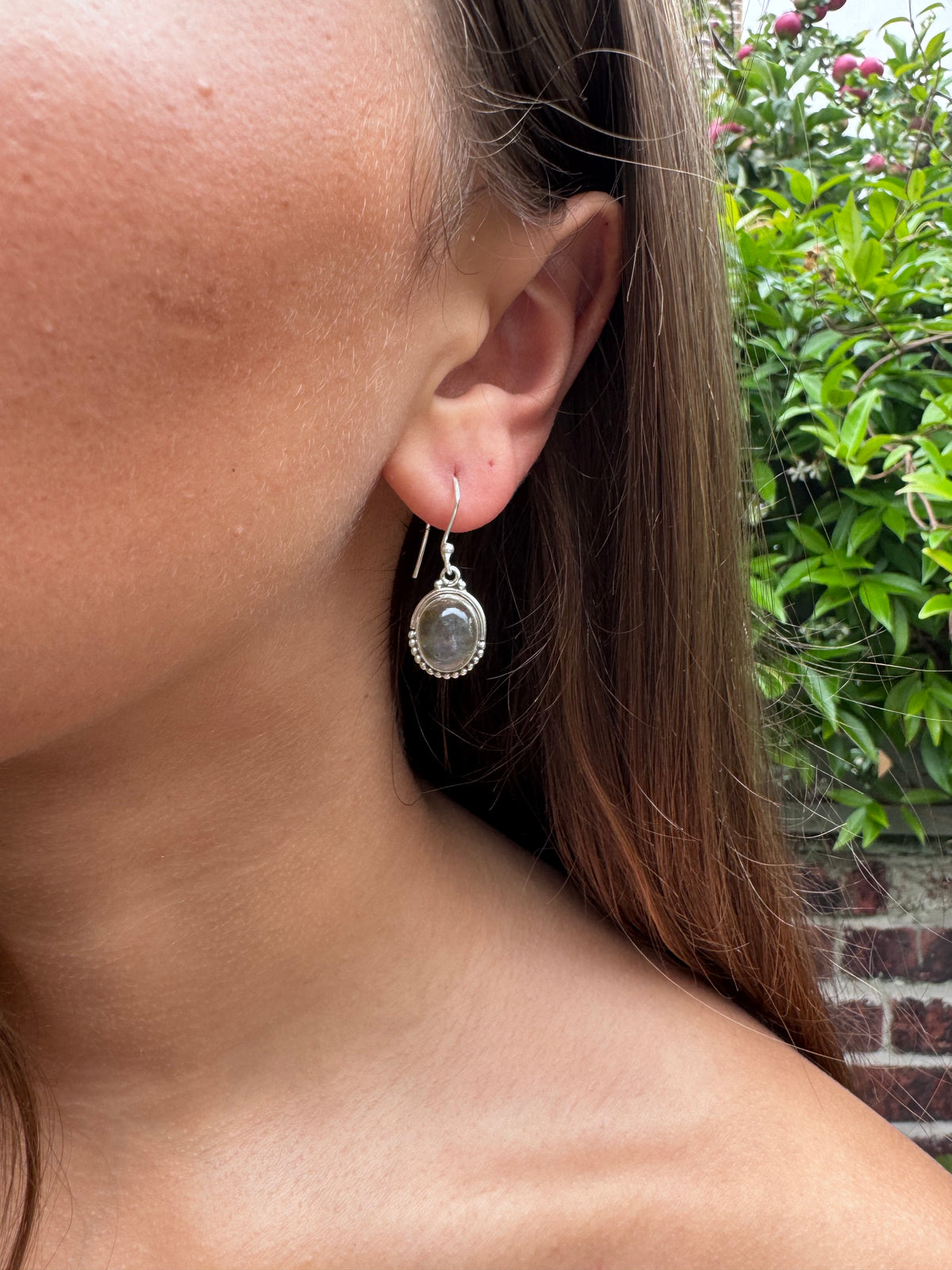 Labradorite Oval Dot Silver Earrings