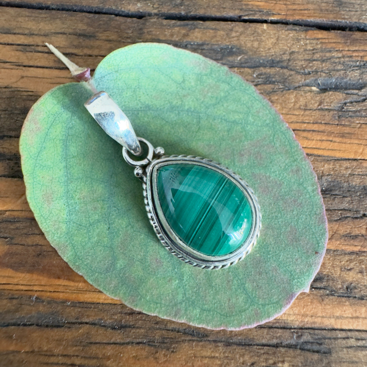 Malachite Teardrop Silver Necklace Pendant