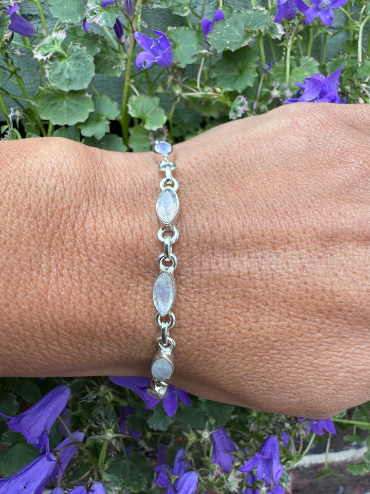 Faceted Moonstone Sterling Silver Bracelet