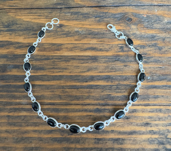 Dainty Black Onyx Sterling Silver Bracelet