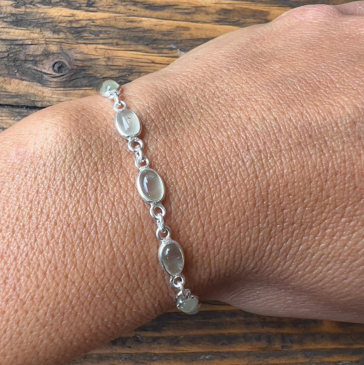 Dainty Prehnite Sterling Silver Bracelet