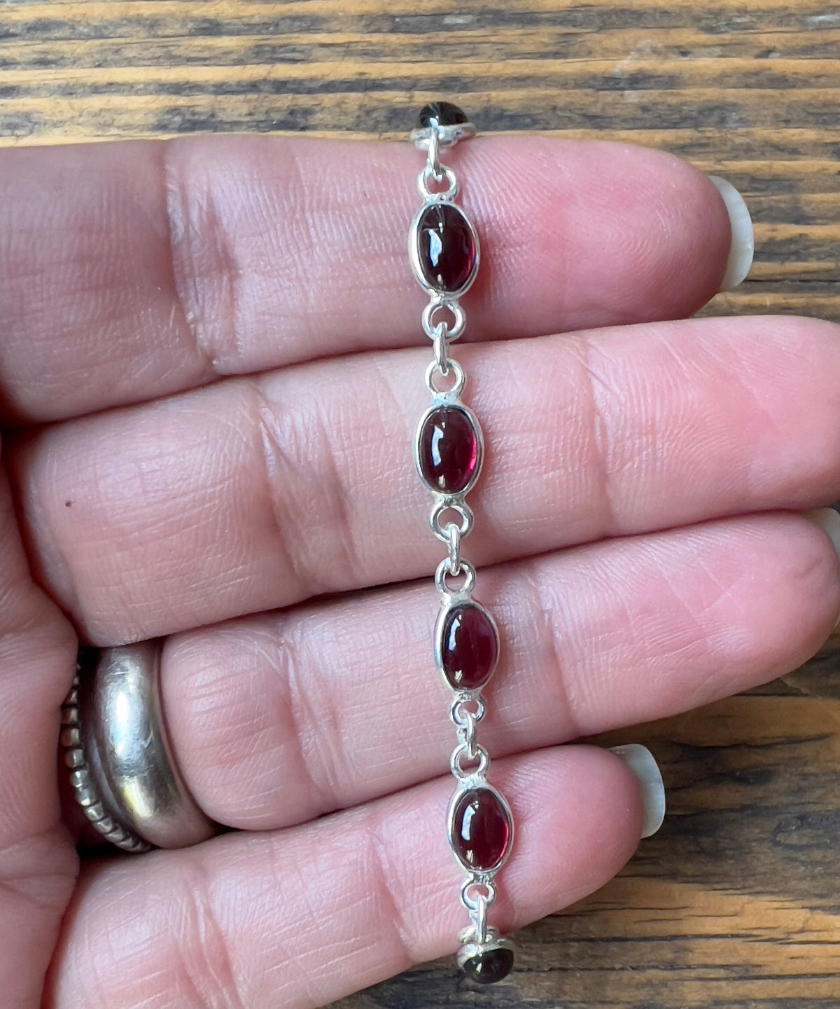 Dainty Garnet Sterling Silver Bracelet