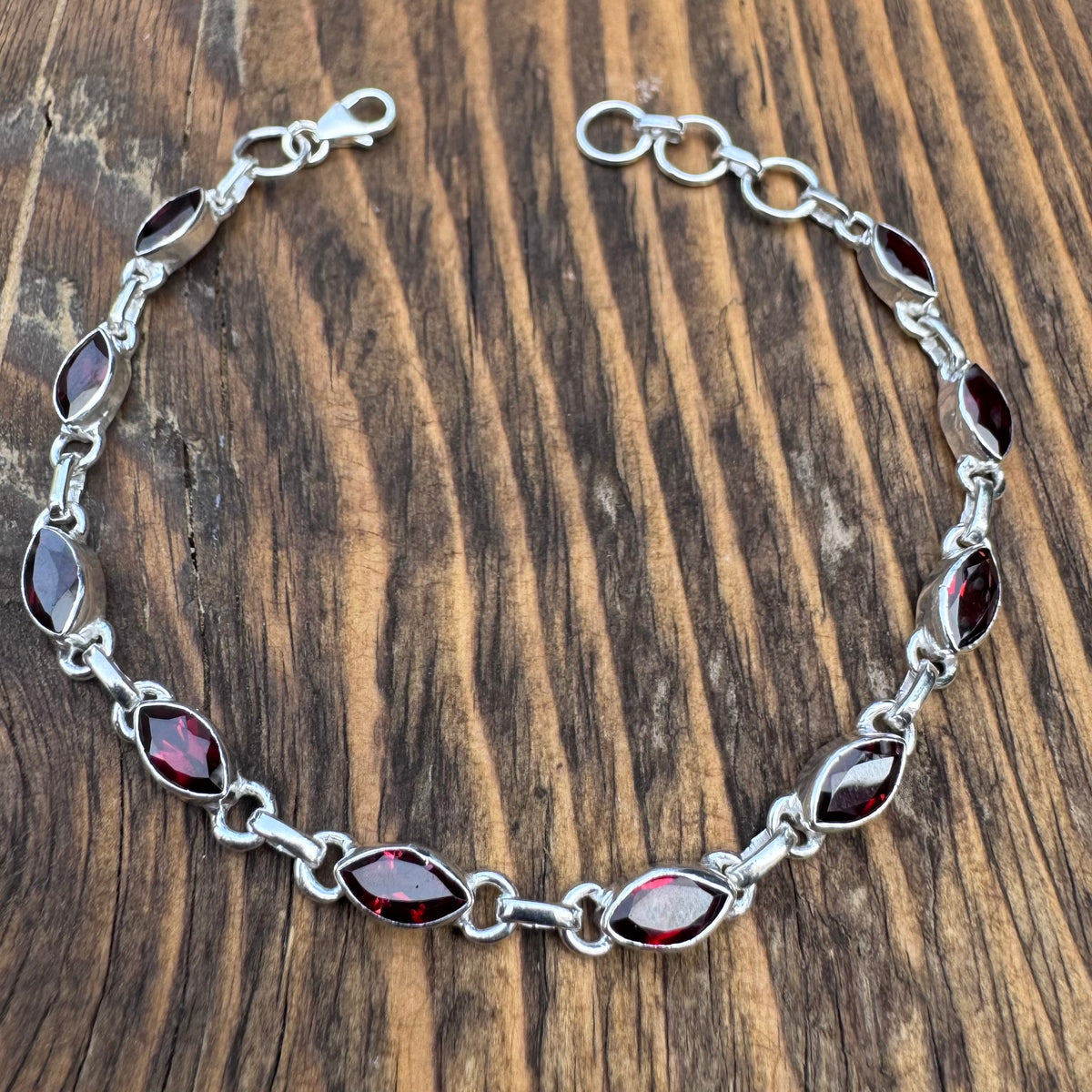 Faceted Garnet Sterling Silver Bracelet