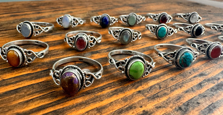 Gemstone Boho Sterling Silver Ring - Gemstone & Size Options