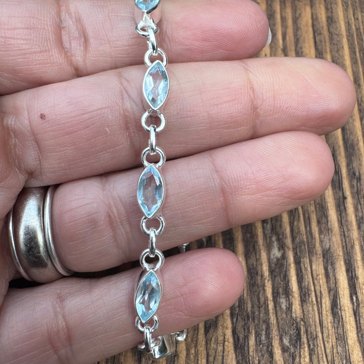 Faceted Blue Topaz Sterling Silver Bracelet