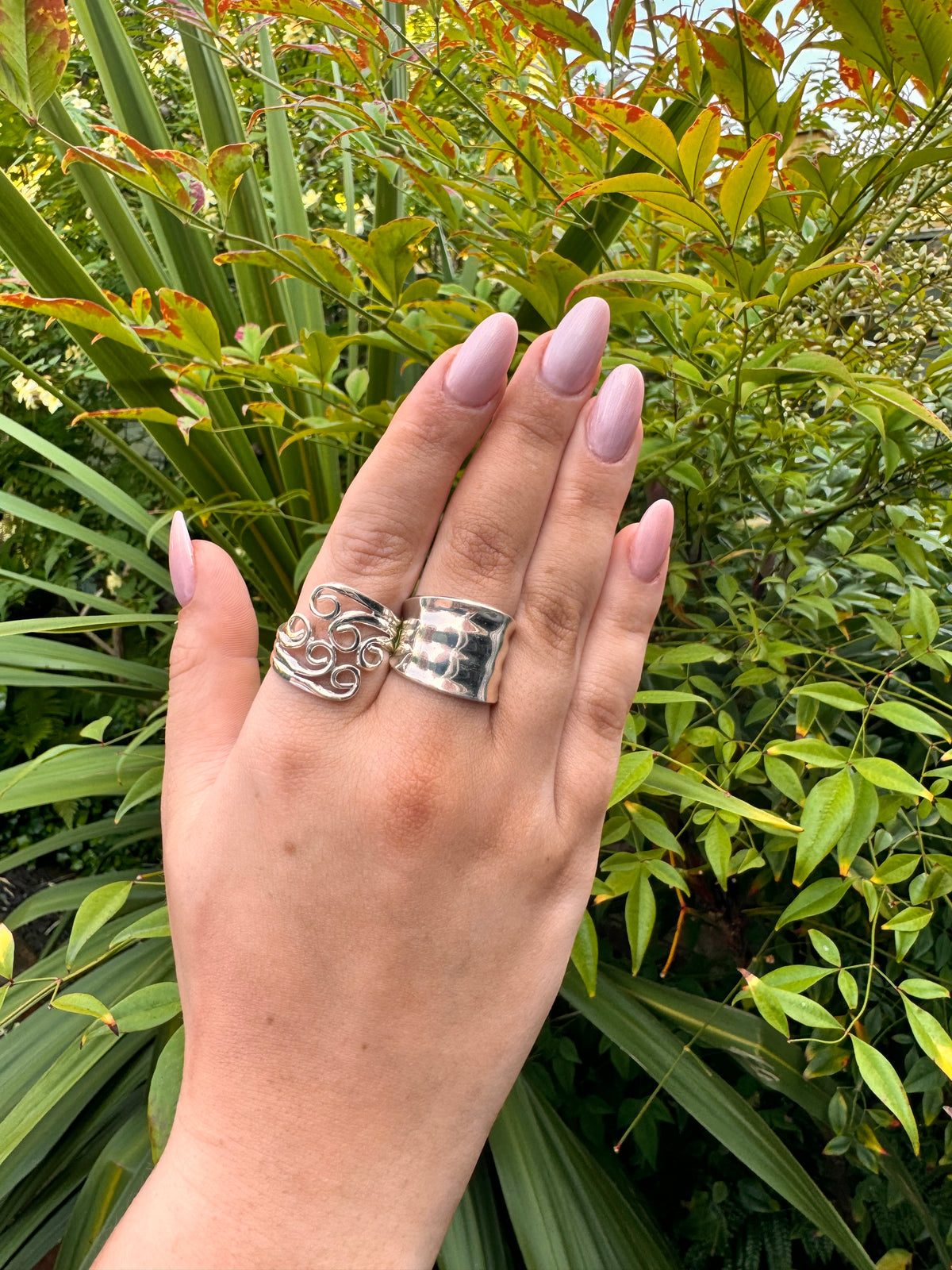 Sterling Silver Square Wave Effect Band Ring- Adjustable
