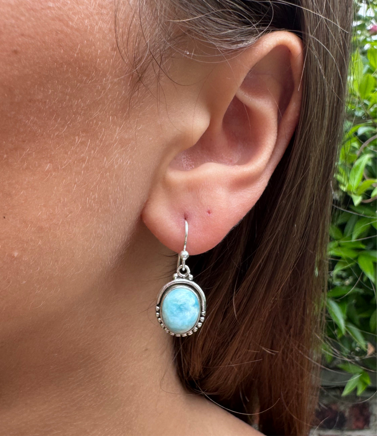 Larimar Oval Dot Silver Earrings