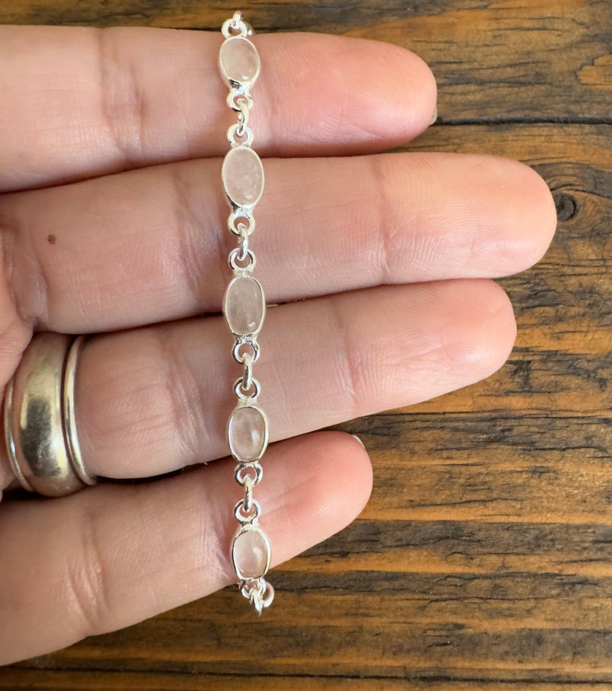 Dainty Rose Quartz  Sterling Silver Bracelet