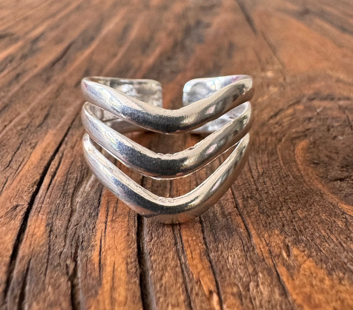Chevron Sterling Silver Ring - Adjustable - Great on Thumb