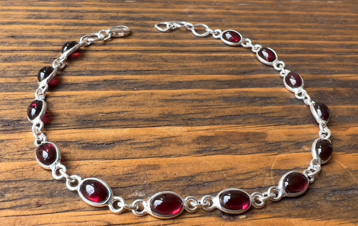 Dainty Garnet Sterling Silver Bracelet