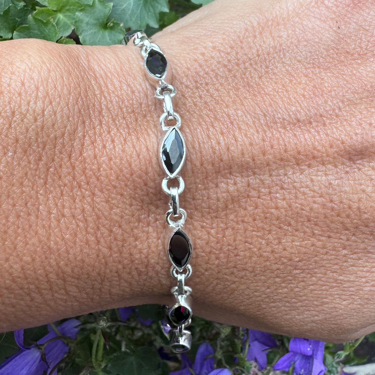 Faceted Black Onyx Sterling Silver Bracelet