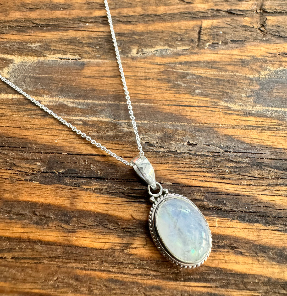 Moonstone Oval Bohemian Sterling Silver Necklace