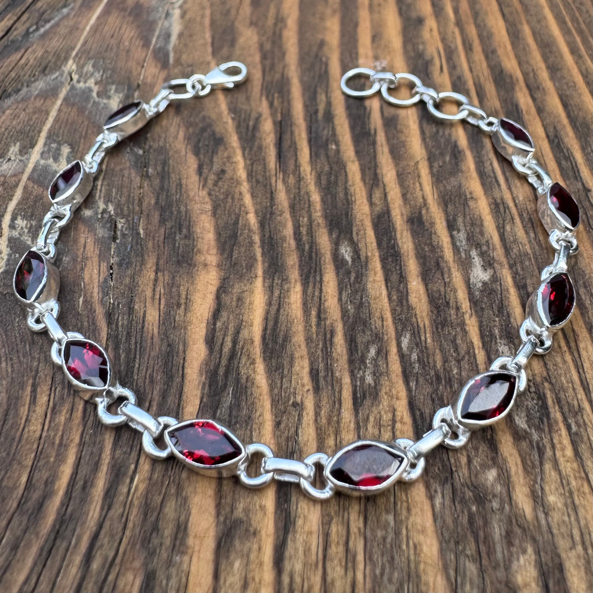 Faceted Garnet Sterling Silver Bracelet