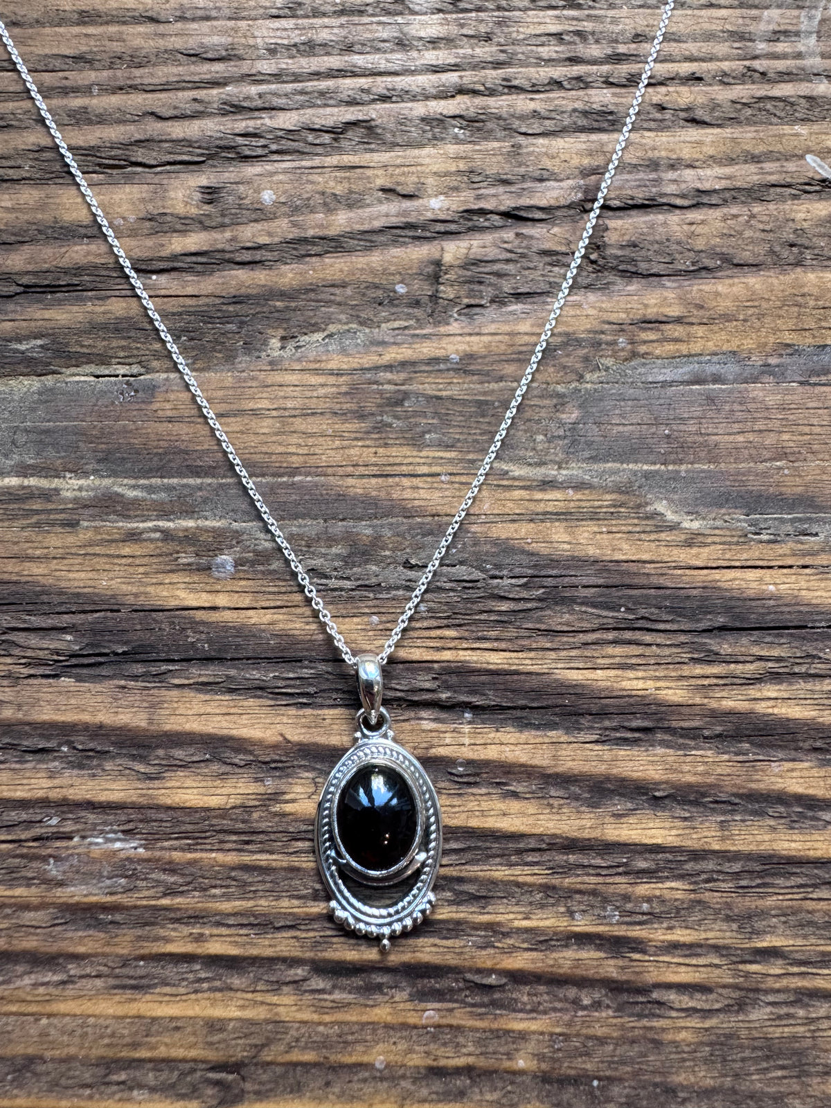 Boho Garnet Ornate Oval Necklace