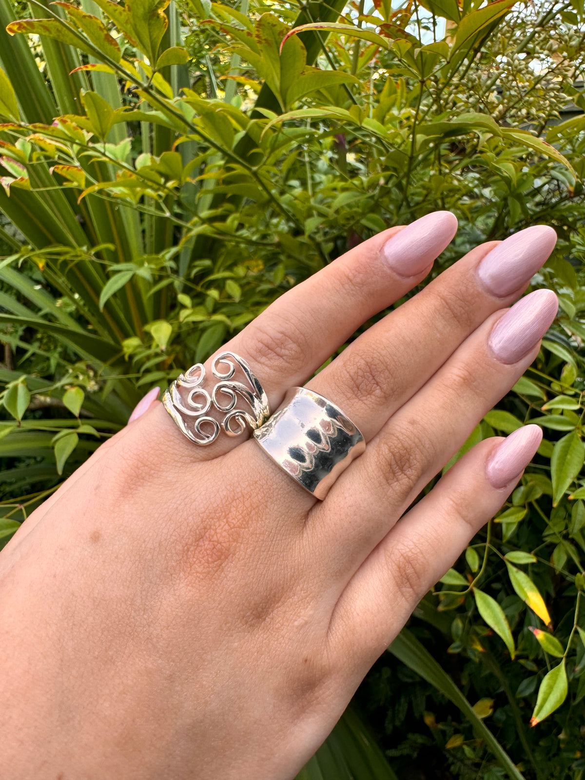 Sterling Silver Square Wave Effect Band Ring- Adjustable