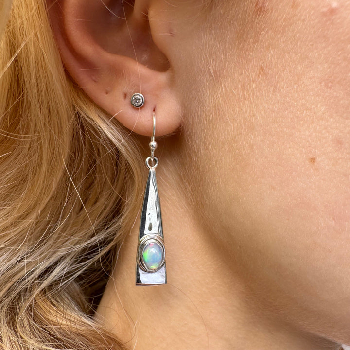 Long Triangle Natural Ethiopian Opal Earrings