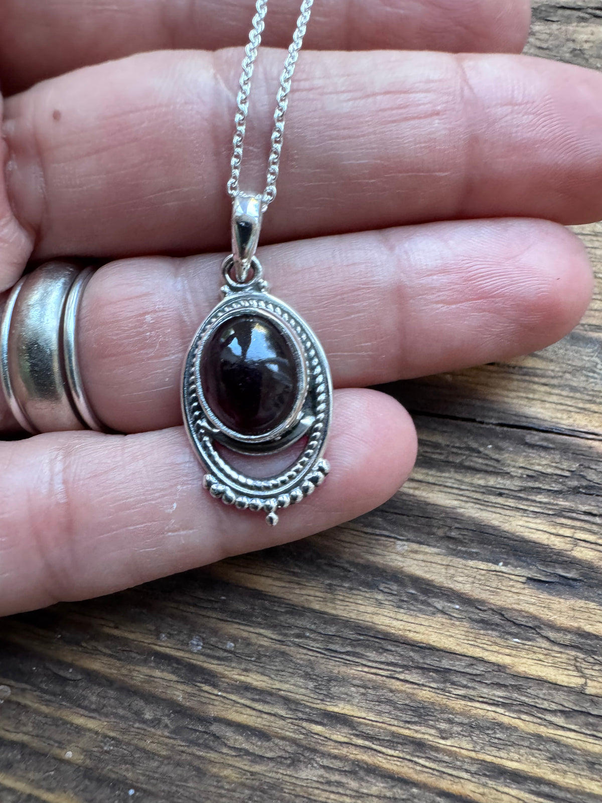 Boho Garnet Ornate Oval Necklace