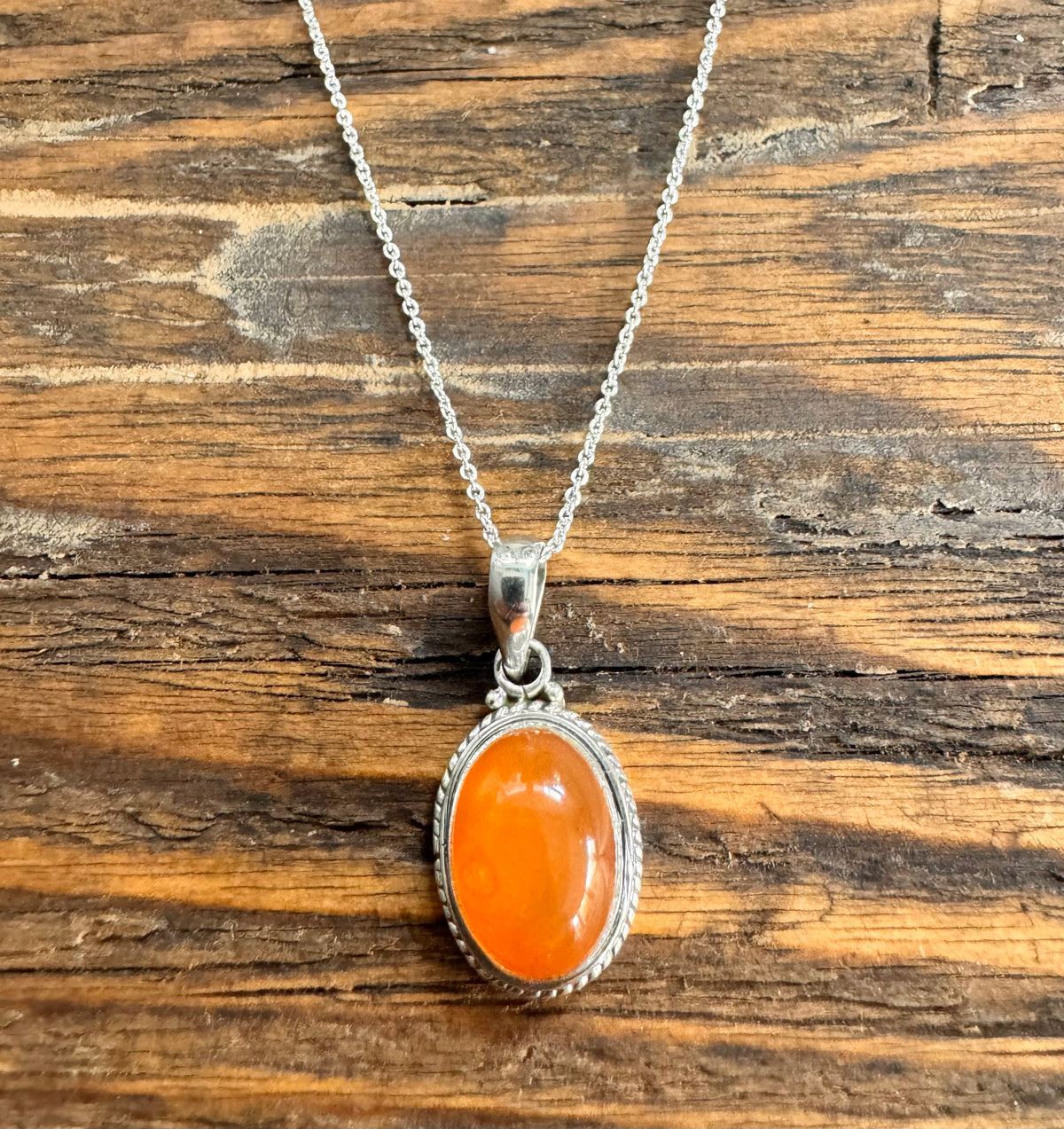 Carnelian Oval Bohemian Sterling Silver Necklace
