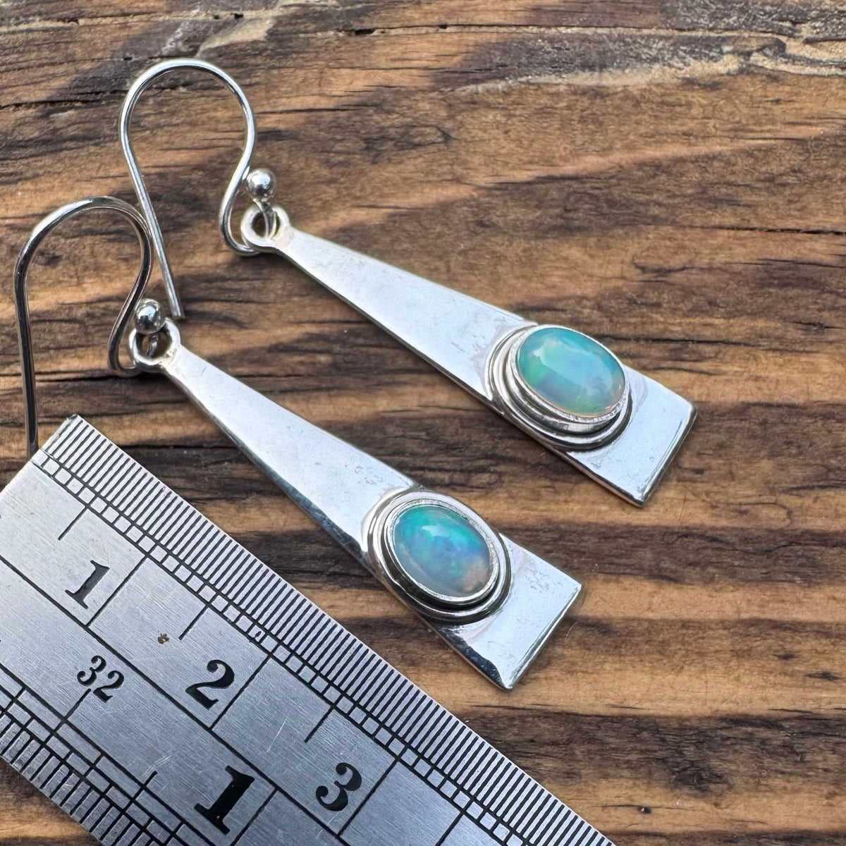 Long Triangle Natural Ethiopian Opal Earrings