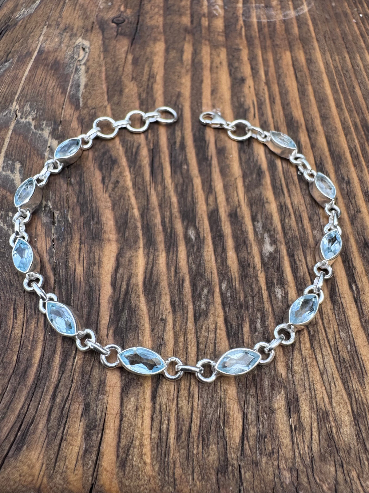Faceted Blue Topaz Sterling Silver Bracelet
