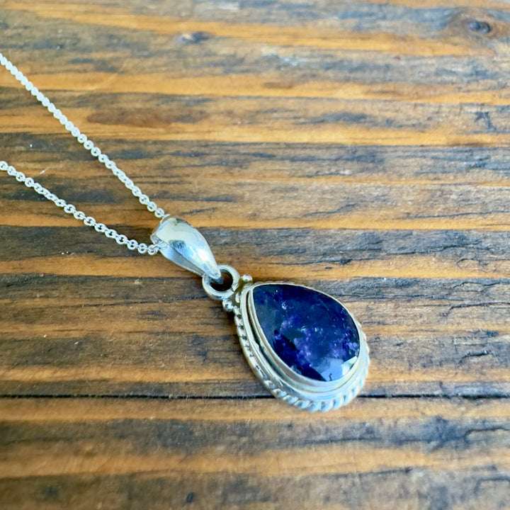 Feceted Sapphire Teardrop Silver Necklace Pendant