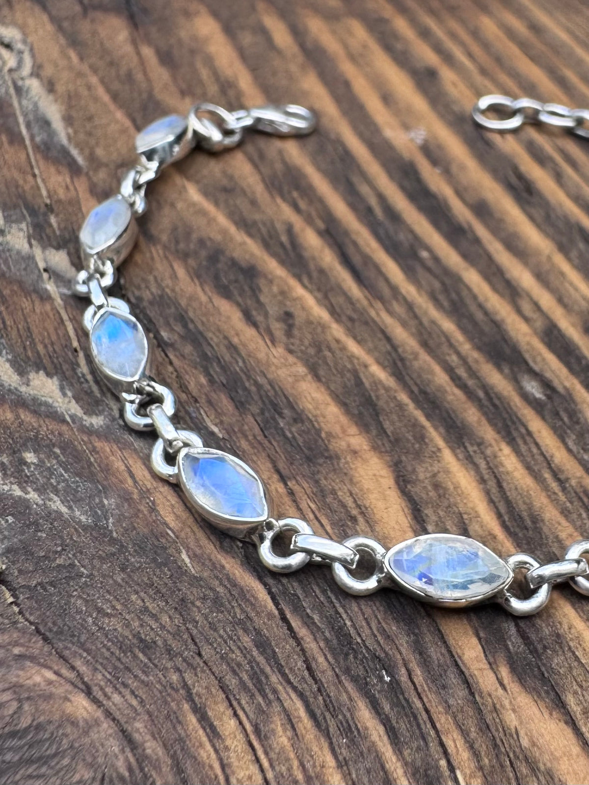 Faceted Moonstone Sterling Silver Bracelet