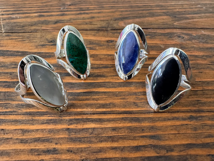 Reversible Gemstone Ring- Sterling Silver-Adjustable