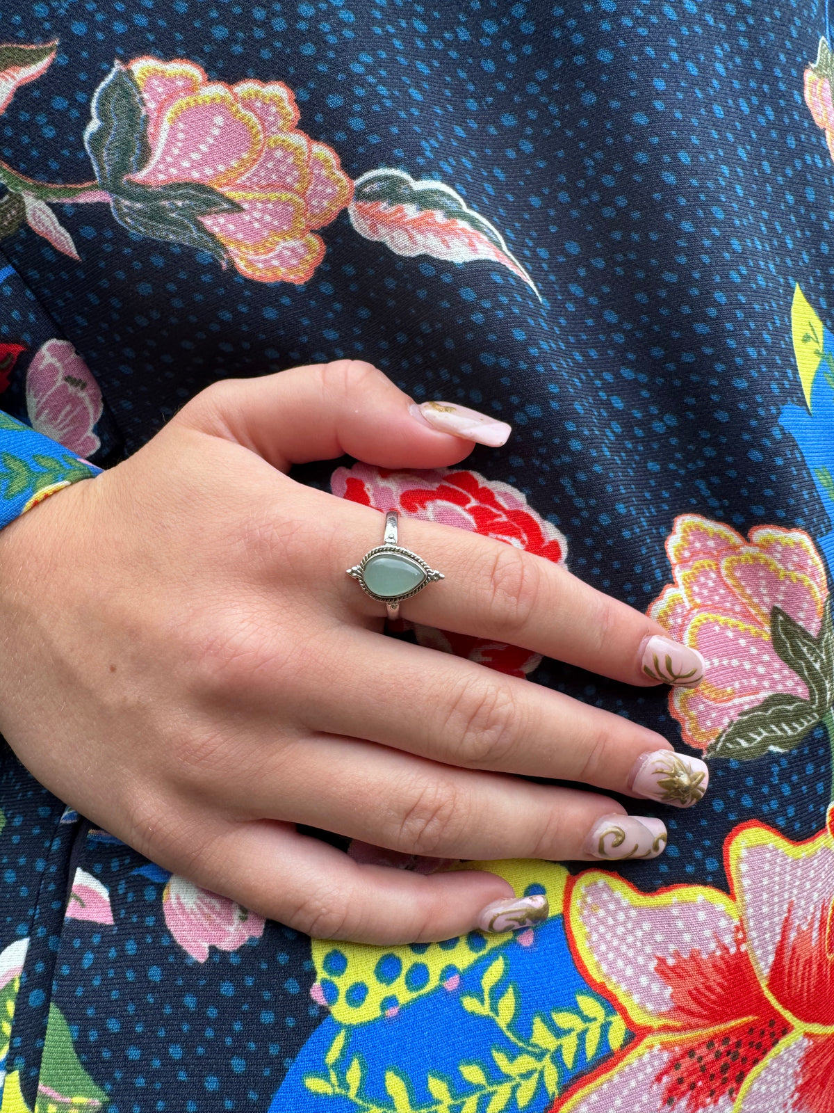 Teardrop Gemstone Boho Sterling Silver Ring - Gemstone & Size Options