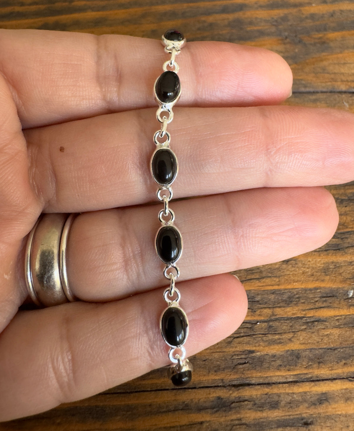 Dainty Black Onyx Sterling Silver Bracelet