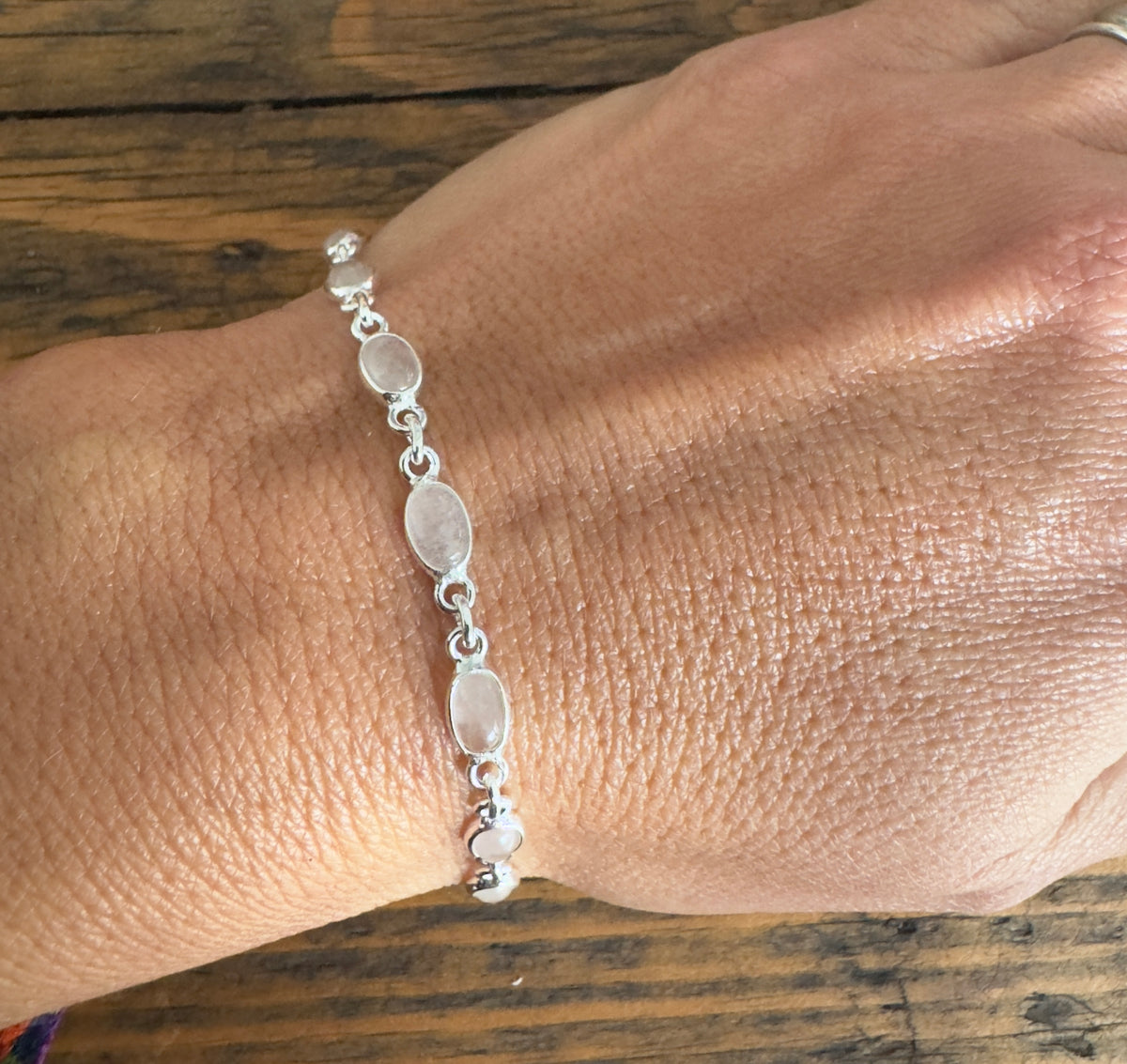 Dainty Rose Quartz  Sterling Silver Bracelet