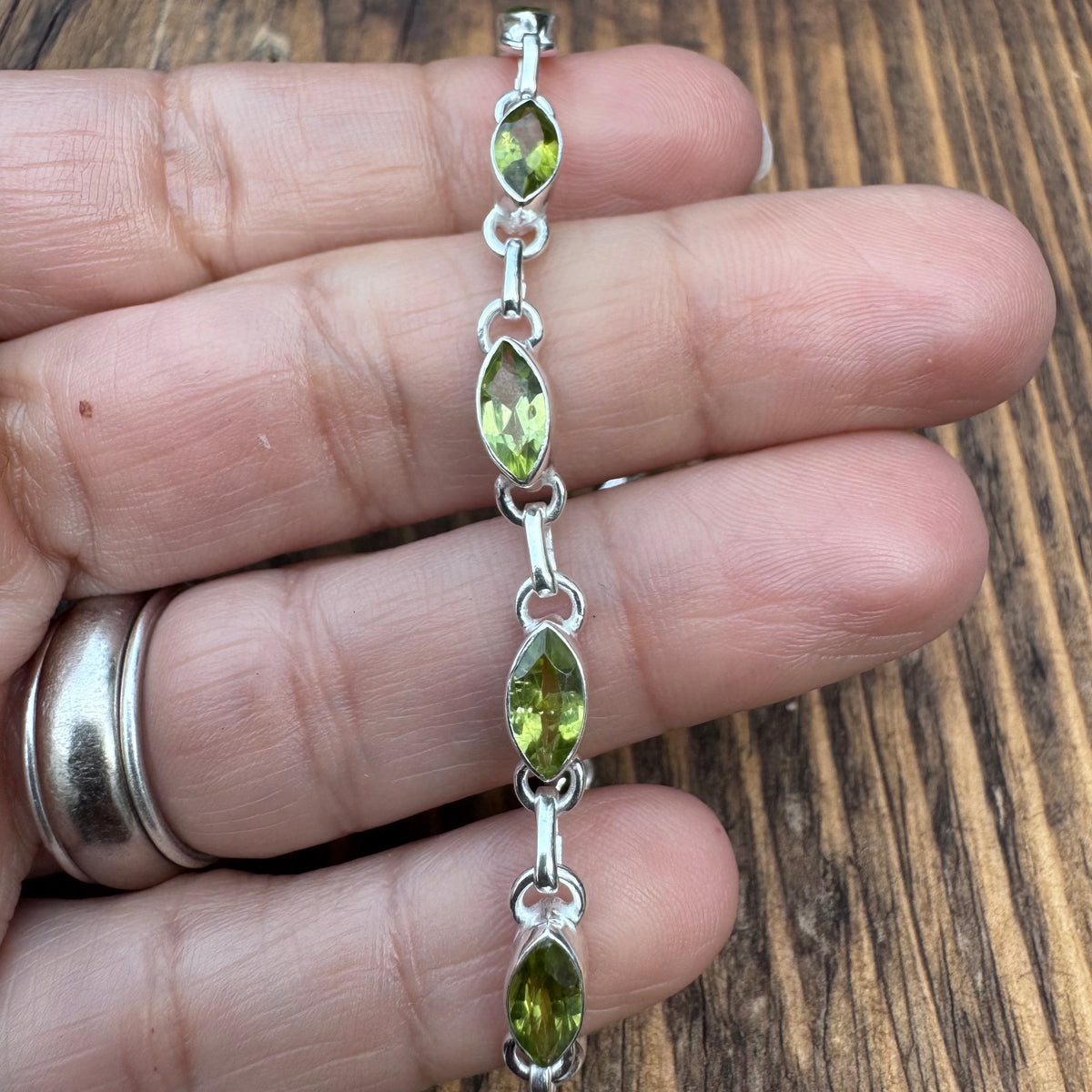 Faceted Peridot Sterling Silver Bracelet