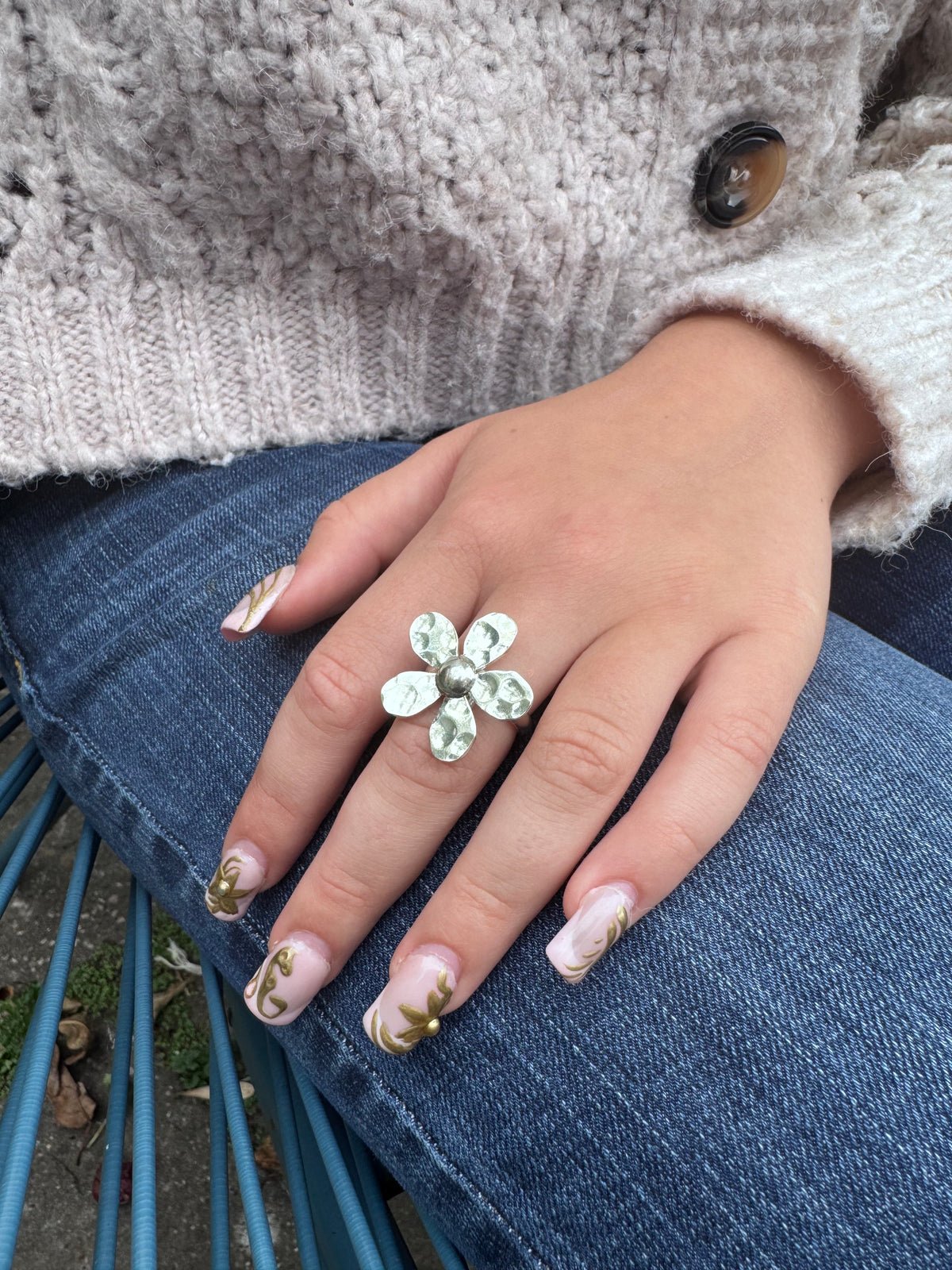 Statement Daisy Sterling Silver Ring- Adjustable