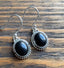 Black Onyx Oval Dot Silver Earrings