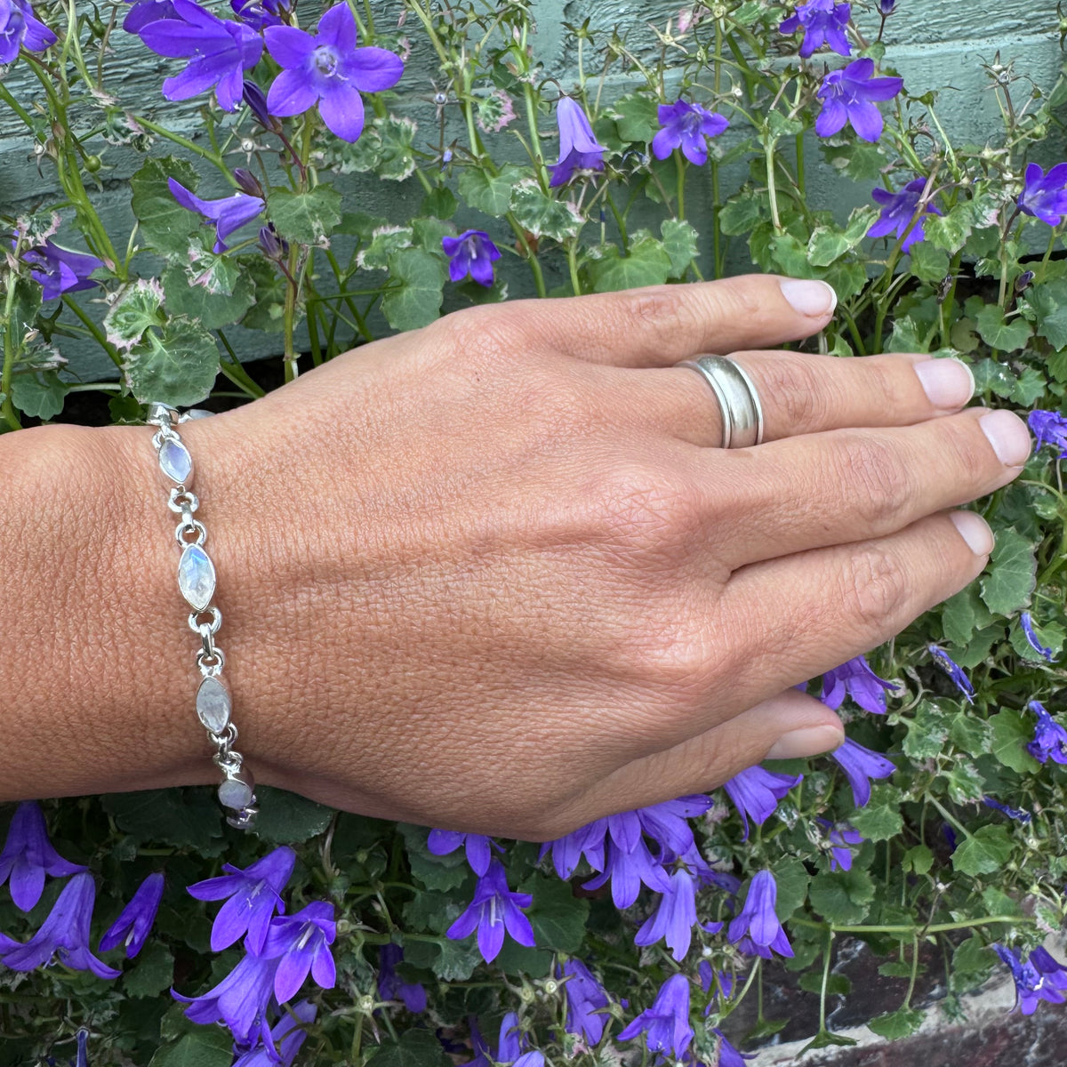 Faceted Moonstone Sterling Silver Bracelet