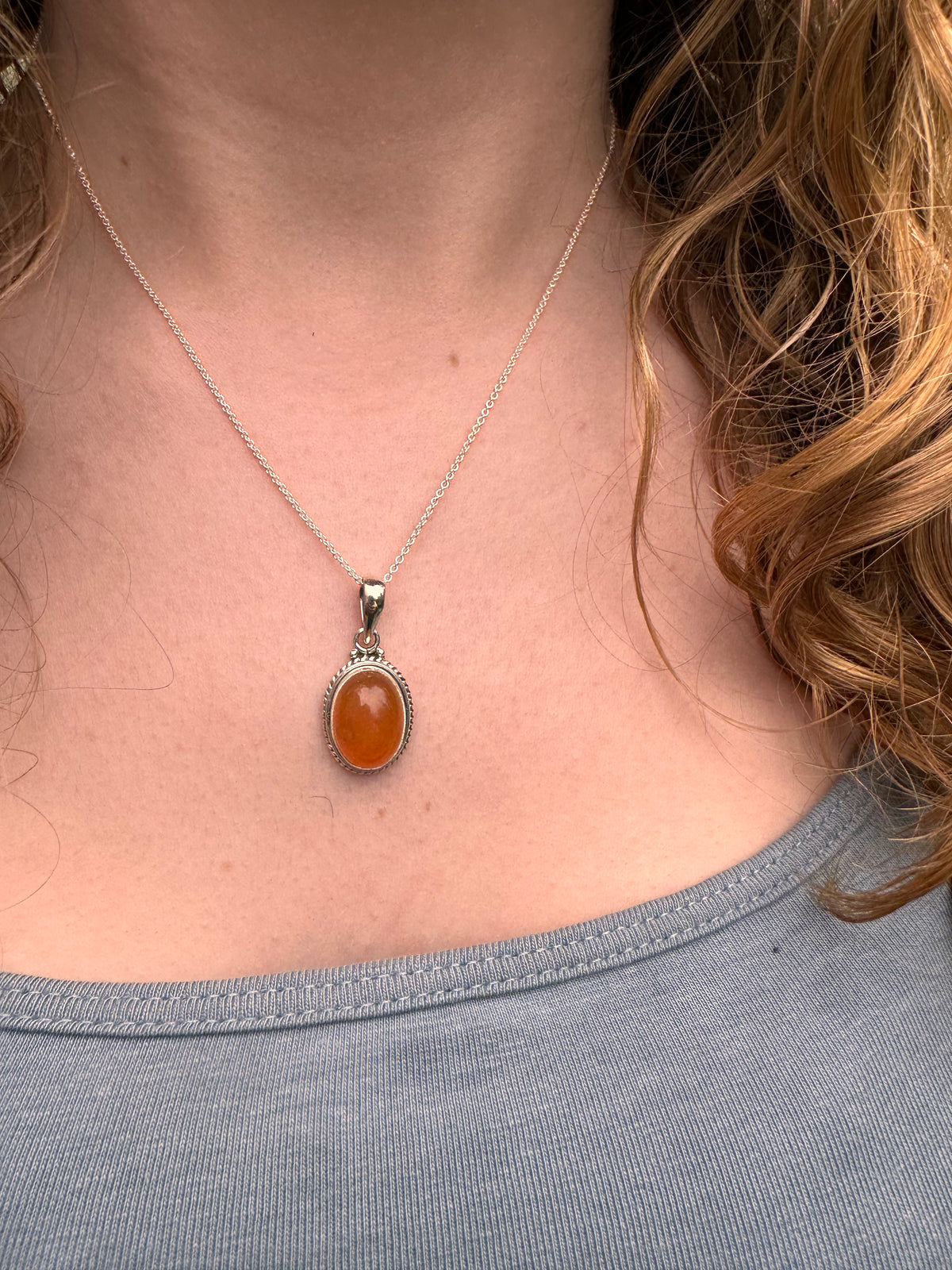 Carnelian Oval Bohemian Sterling Silver Necklace