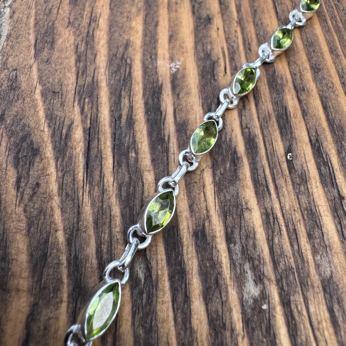 Faceted Peridot Sterling Silver Bracelet