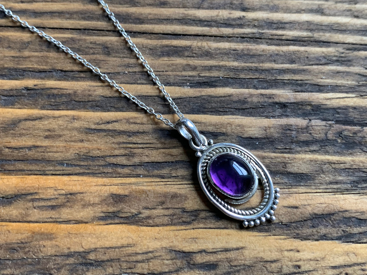 Boho Amethyst Ornate Oval Necklace