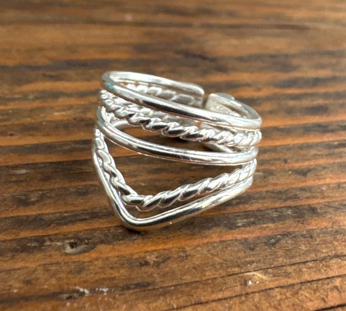 Chevron Twisted Band Sterling Silver Ring - Adjustable -Thumb Ring