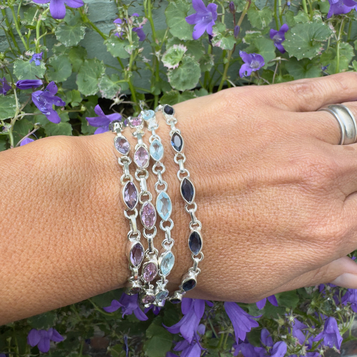 Faceted Garnet Sterling Silver Bracelet