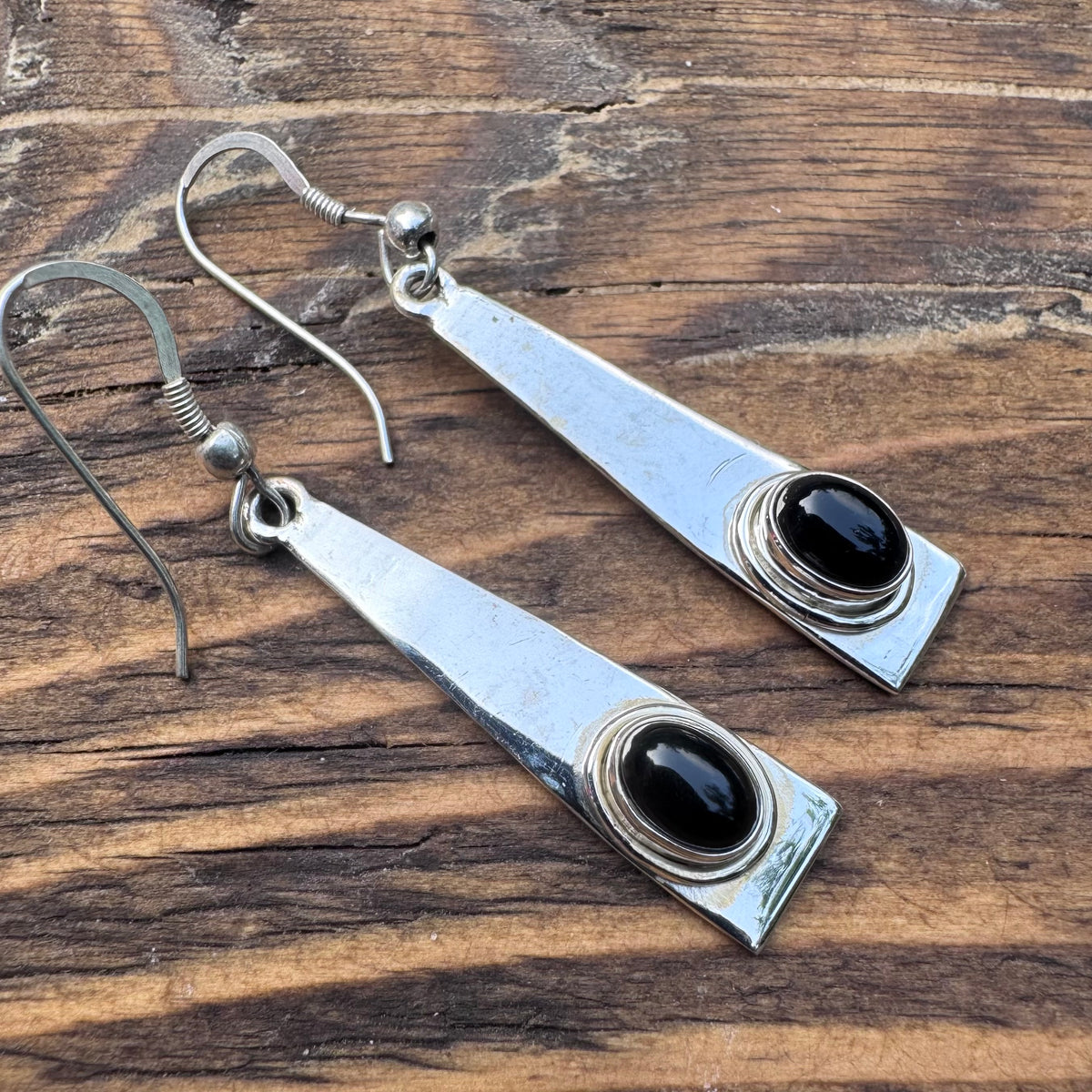 Long Triangle Black Onyx Earrings