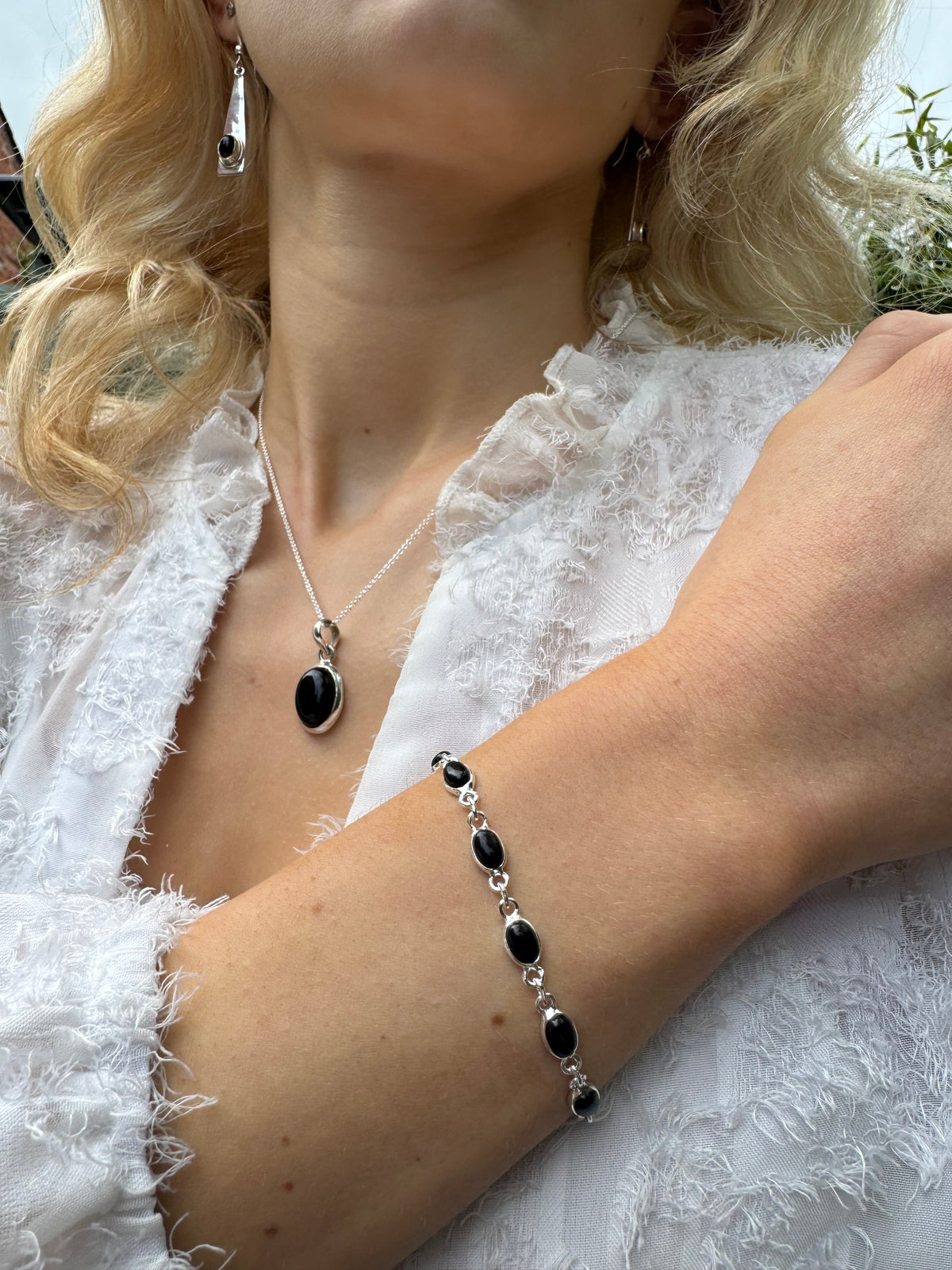 Dainty Black Onyx Sterling Silver Bracelet